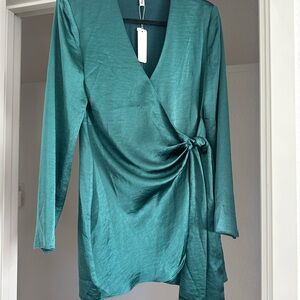 Glam Teal V-Neck Dress